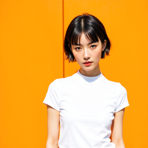 三十五岁左右女性头像，穿白色衬衫，黑色短发，专业背景，专注表情